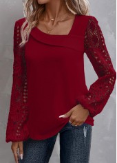 Wine Red Lace Plus Size Long Sleeve Blouse