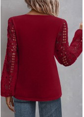 Wine Red Lace Plus Size Long Sleeve Blouse | thumb picture 