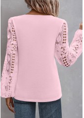 Light Pink Lace Long Sleeve Asymmetrical Neck Blouse | thumb picture 