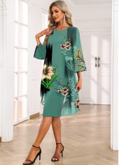 Green Fake 2in1 Floral Print High Low Dress | thumb picture 