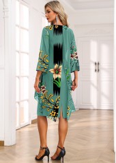 Green Fake 2in1 Floral Print High Low Dress | thumb picture 