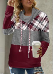 Patchwork Plaid Multi Color Long Sleeve Cowl Neck Sweatshirt | thumb picture 
