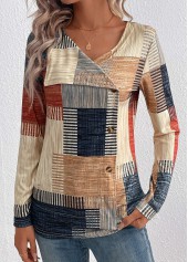 Light Camel Asymmetry Plaid Long Sleeve T Shirt | thumb picture 