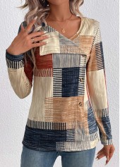 Light Camel Asymmetry Plaid Long Sleeve T Shirt | thumb picture 