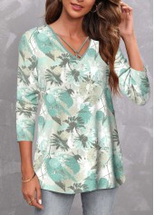 Green Circular Ring Floral Print Long Sleeve T Shirt | thumb picture 