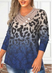 Dark Blue Asymmetry Plus Size Leopard T Shirt | thumb picture 
