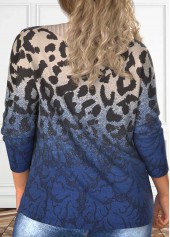 Dark Blue Asymmetry Plus Size Leopard T Shirt | thumb picture 