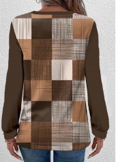 Dark Coffee Button Geometric Print Long Sleeve T Shirt | thumb picture 