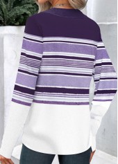 Button Striped Long Sleeve Asymmetrical Neck T Shirt | thumb picture 