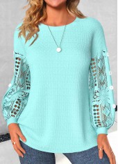 Mint Green Lace Long Sleeve Round Neck Sweatshirt