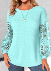 Mint Green Lace Long Sleeve Round Neck Sweatshirt | thumb picture 