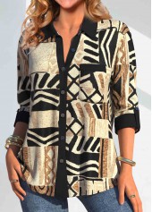 Light Camel Button African Tribal Print Shirt Collar Blouse | thumb picture 