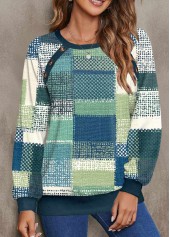 Multi Color Button Geometric Print Long Sleeve Sweatshirt