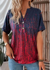 Wine Red Button Ombre Short Sleeve T Shirt