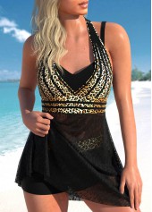 Lace High Waisted Leopard Black Tankini Set