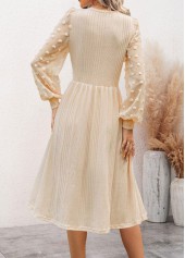 Beige Patchwork Long Sleeve V Neck Dress | thumb picture 