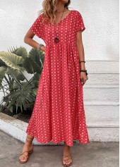 Red Pocket Geometric Print Maxi A Line Dress | thumb picture 