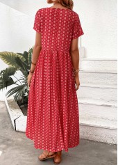 Red Pocket Geometric Print Maxi A Line Dress | thumb picture 