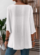 White Patchwork 3/4 Sleeve V Neck Blouse | thumb picture 