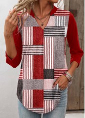 Wine Red Geometric Print T Shirt