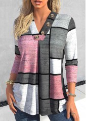 Pink Button Geometric Print Long Sleeve T Shirt | thumb picture 