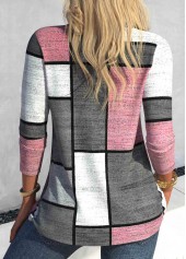 Pink Button Geometric Print Long Sleeve T Shirt | thumb picture 