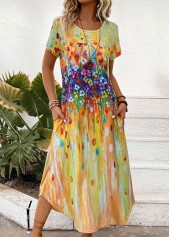 Yellow Pocket Random Floral Print Maxi Shift Dress | thumb picture 