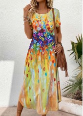 Yellow Pocket Random Floral Print Maxi Shift Dress | thumb picture 
