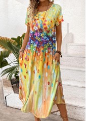 Yellow Pocket Random Floral Print Maxi Shift Dress | thumb picture 