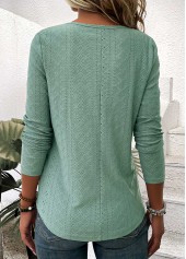 Green Criss Cross Long Sleeve V Neck T Shirt