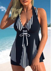 Patchwork Striped Navy Tankini Top-No Bottom | picture 3