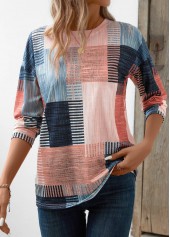 Pink Patchwork Geometric Print Long Sleeve T Shirt | thumb picture 