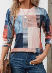 Pink Patchwork Geometric Print Long Sleeve T Shirt | thumb picture 