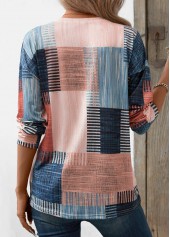 Pink Patchwork Geometric Print Long Sleeve T Shirt | thumb picture 