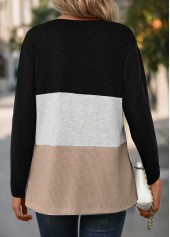 Black Button Long Sleeve Split Neck T Shirt | thumb picture 