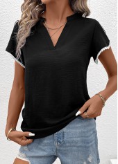 Black Patchwork Short Sleeve V Neck T Shirt | thumb picture 