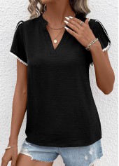 Black Patchwork Short Sleeve V Neck T Shirt | thumb picture 