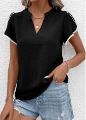 Black Patchwork Short Sleeve V Neck T Shirt | thumb picture 