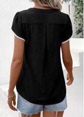 Black Patchwork Short Sleeve V Neck T Shirt | thumb picture 