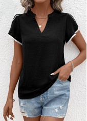 Black Patchwork Short Sleeve V Neck T Shirt | thumb picture 