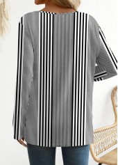 Black Patchwork Striped Long Sleeve Round Neck T Shirt | thumb picture 