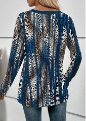 Peacock Blue Patchwork Leopard Long Sleeve T Shirt | thumb picture 