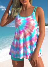 Contrast Binding Mid Waisted Tie Dye Print Tankini Set | thumb picture 