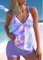 Criss Cross Mid Waisted Ombre Light Purple Tankini Set
