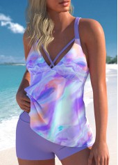 Criss Cross Mid Waisted Ombre Light Purple Tankini Set | thumb picture 