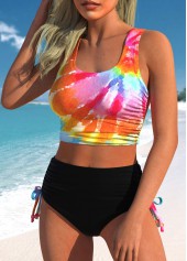 Drawstring Mid Waisted Tie Dye Print Bikini Set | thumb picture 