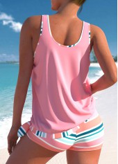 Bowknot Multi Stripe Print Pink Tankini Set | thumb picture 