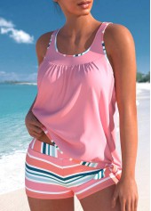 Bowknot Multi Stripe Print Pink Tankini Set | thumb picture 