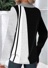 Grey Patchwork Geometric Print Long Sleeve T Shirt