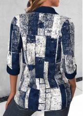 Navy Lace Up Geometric Print 3/4 Sleeve Blouse | thumb picture 